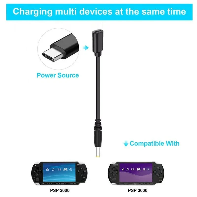USB Type C Adapter for PSP1000 PSP2000 and PSP3000 Game Consoles (Non-PD) with LED Indicator Light